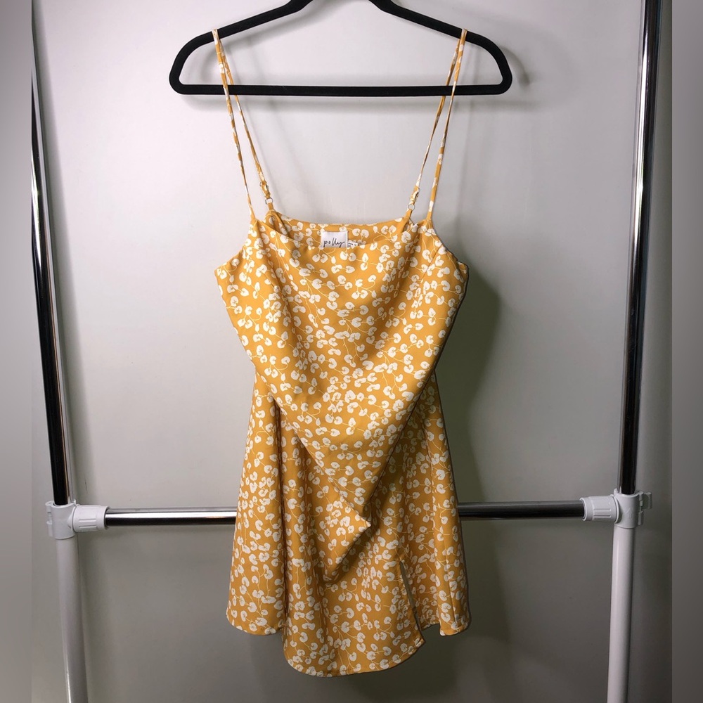 Polly & Esther Yellow White Floral Cowl Neck Size 8 Mini Dress